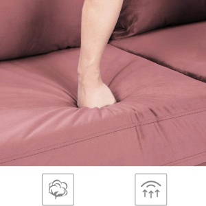 Canapea Vasagle, 3 locuri, catifea/lemn/metal, roz/auriu, 78 x 88 x 183 cm