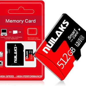 Card micro SD cu adaptor Nuilaks, plastic, rosu/alb/negru, 512 GB, clasa 10