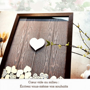 Carte pentru oaspeti Neamon, lemn, maro, 100 inimi, 39 x 31 cm - Img 3