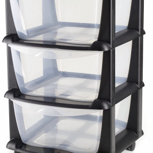Carucior de depozitare cu 3 sertare Maxi Nature, plastic, negru/transparent, 40 x 40 x 60 cm - Img 8