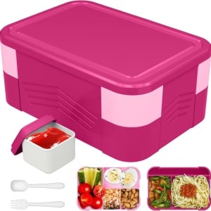 Cumpara Caserola pentru pranz Midi Bento, plastic, roz, 1550 ml, 20,7 x 14,71 x 9,4 cm de la Chilipirul-zilei în rate, cu cardul sau plata la livrare