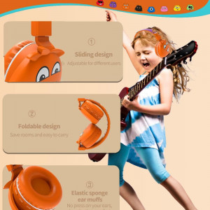Casti Wireless pentru copii SVYHUOK, pliabil, Bluetooth 5.0, portocaliu/alb/violet