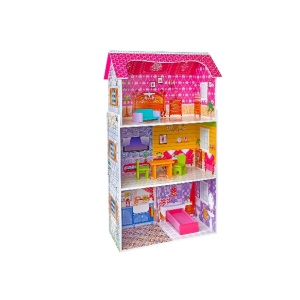 Casuta pentru papusi din lemn Globo Legnoland 39520 cu 2 etaje si mobilier inclus 93 cm inaltime