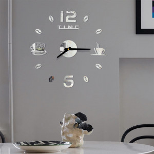 Ceas de perete autocolant Deyiis, oglinda acrilica, analogic, negru, 38 cm - Img 2