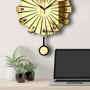 Ceas decorativ de perete Re-Bloom, MDF/acril, auriu/negru, 39 x 50 cm - Img 2