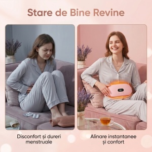Centura Termica si Aparat Masaj Abdominal / Lombar Clavi, 5 Trepte Caldura + 5 Moduri Vibratie, Baterie 2000mAh, Ecran LED, Roz - Verificat A · Re-Bloom - Img 3