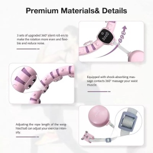 Cerc inteligent Bubbacare Hula Hoop,16 sectiuni detasabile, afisaj digital, roz, 121 cm