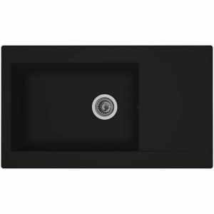 Chiuveta bucatarie incorporata, rasina sintetica, 86x50 cm, 1 cuva, design reversibil, scurgator inclus, negru - Verificat A · Re-Bloom