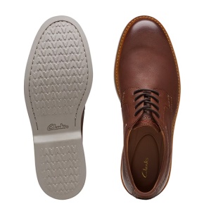 Clarks, Pantofi derby din piele cu varf rotund Atticus, Maro, 43, Resigilat, Grad A - Img 3