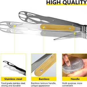 Cleste pentru gratar Cookah, otel inoxidabil/bambus, argintiu/negru, 30 cm