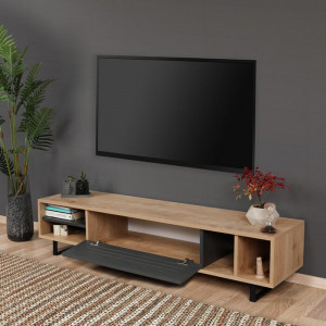 Comoda TV Dannielle, melamina, maro/negru, 160 x 35 x 40 cm - Img 2