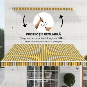 Copertina de soare retractabila Re-Bloom, aluminiu/metal/poliester, 350x250 cm, brate, deschidere manuala cu manivela 148 cm, galben/gri - Verificat A · Re-Bloom - Img 4