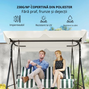 Copertina impermeabila leagan 3 locuri 210x145 cm, panza Oxford 230g/m², UPF30+, velcro, poliester, crem - Verificat A · Re-Bloom - Img 4
