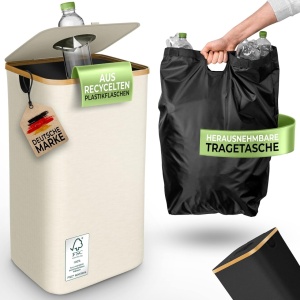 Cos de depozitare pentru sticle Glückstoff®, poliester/bambus, bej/natur, 70 x 41 x 33,5 cm