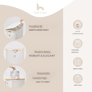 Cos de rufe Hennez cu 3 compartimente, premium, cu capac, sistem sortare, bej, 150 L, Resigilat, Grad A - Img 3