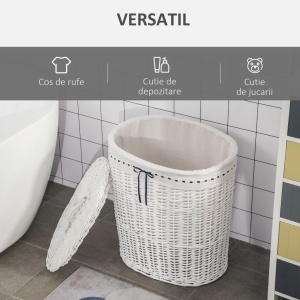 Cos pentru rufe cu sac detasabil, ratan, alb, 51 x 38 x 57 cm, Resigilat, Grad A - Img 2