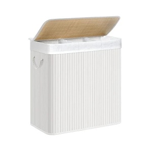 Cos pentru rufe Songmics, bambus/metal, alb, 60 x 40 x 61,5 cm