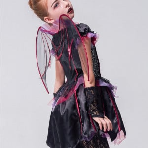 Costum de Halloween pentru copii Ikali, poliester/plasa, negru/roz/violet, 3-4 ani