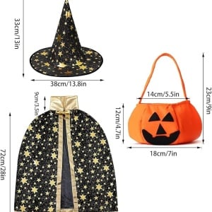 Costum de Halloween pentru copii Winwild, 3 piese, textil, negru/auriu/portocaliu, 72 cm