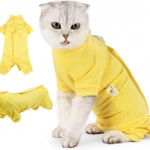 Costum de recuperare pentru pisici oUUoNNo, poliester, galben, marimea M