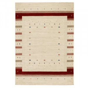 Covor Friedlander tesut manual din lana crem/rosu, 180 x 290 cm