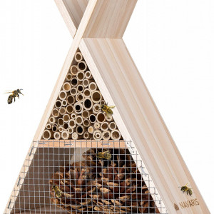 Cuib pentru albine Navaris, lemn/metal, natur, 22.5 x 21 x 8 cm - Img 1