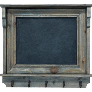 Cuier cu carlige si tabla de scris Liam lemn/fier, gri, 49 x 3 x 45 cm - Img 1