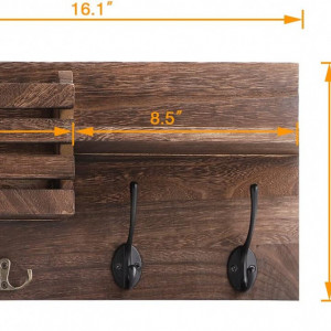 Cuier de perete TCJJ,  lemn/metal, maro inchis, 22,5 x 10,5 x 43,5 cm