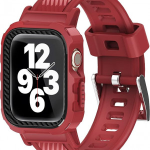 Curea cu carcasa de protectie pentru pentru Apple Watch SE Series 7/6/5/4/3/2/1 URBANITE, TPU, rosu, 175 - 245 mm - Img 1