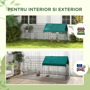 Cusca pentru iepuri exterior/interior tip casuta cu acoperis, otel/Oxford poliester/PP, 220x85x103 cm, acoperis 125x110 cm, usa principala 39.5x43.5cm + usa laterala, verde/negru - Verificat A · Re-Bloom - Img 6