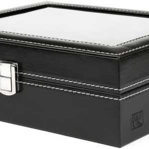 Cutie de depozitare cu capac de sticla pentru 10 ceasuri H&S, sticla/piele PU, negru, 22,5 x 7,5 x 20,5 cm, Resigilat, Grad A - Img 4