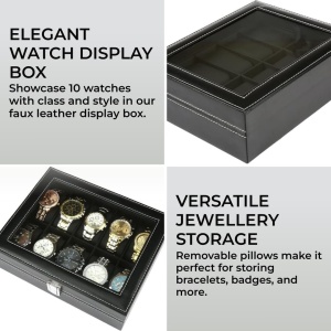 Cutie de depozitare cu capac de sticla pentru 10 ceasuri H&S, sticla/piele PU, negru, 22,5 x 7,5 x 20,5 cm, Resigilat, Grad A - Img 2