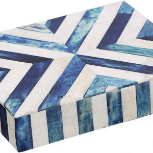 Cutie pentru bijuterii Artizanat Home, lemn/MDF, alb/albastru, 17,7 x 10 x 2,5 cm - Img 1