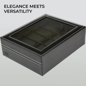 Cutie pentru ceasuri, catifea/sticla, negru, 22,5 x 7,5 x 20,5 cm, Resiilat, Grad A - Img 3