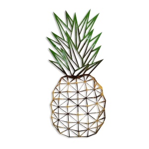 Decor de perete Re-Bloom, model ananas, metal, auriu/verde, 56 x 24 cm