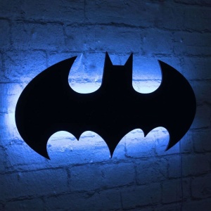 Decor de perete Re-Bloom, model batman, LED, MDF, negru/albastru, 50 x 25 cm