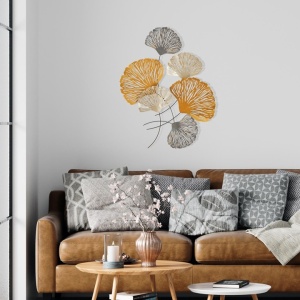 Decor de perete Re-Bloom, model floral, metal, portocaliu/alb/gri, 75 x 5 x 100 cm - Img 3