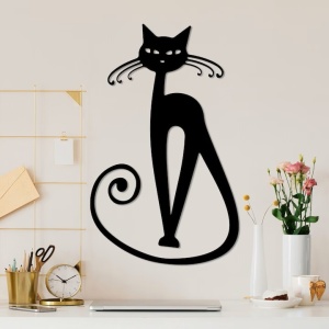 Decor de perete Re-Bloom, model pisica, metal, negru, 37 x 60 cm - Img 2