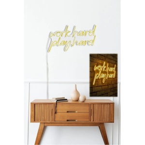 Decor de perete Re-Bloom, Work Hard Play Hard, LED, PVC, alb/galben, 55 x 36 x 2 cm - Img 3