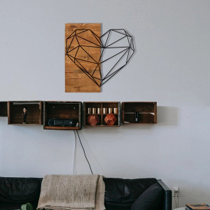 Decor de perete Wade Logan, model inima, metal/lemn, maro/negru, 58 x 58 x 3 cm