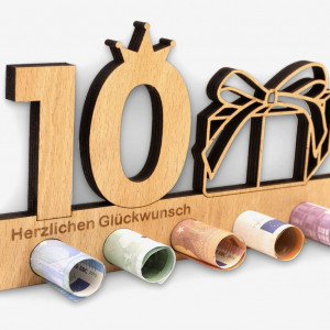 Decoratiune aniversara pentru 10 ani Anyunkey, lemn, maro, 20 x 11 cm