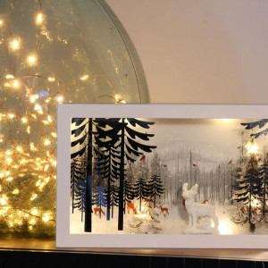 Decoratiune iluminata de Craciun KONTARBOOR, lemn, alb cald, 15 x 25 cm 