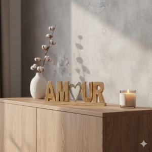 Decoratiune Olivas, model Amour, lemn/metal, natur/argintiu, 50 x 5 x 15 cm - Img 7