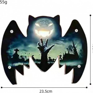 Decoratiune pentru Halloween, LED, lemn, negru/albastru, 23,5 x 18 cm - Img 6