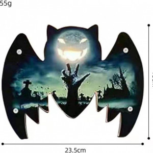 Decoratiune pentru Halloween, LED, model liliac, lemn, negru/albastru, 23,5 x 18 cm - Img 6