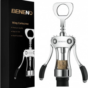 Deschizator de sticle de vin BENENO, aliaj de zinc, argintiu/negru - Img 1