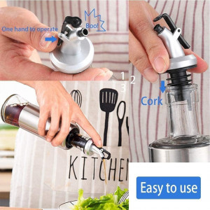 Deversor cu capace si varsatoare de vin pentru sticle Kiuiom, 8 piese, ABS/otel inoxidabil, negru/argintiu, 83 x 34 mm - Img 6