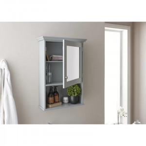 Dulap cu oglinda pentru baie Kelaa, lemn/sticla, gri, 47 x 17 x 67 cm