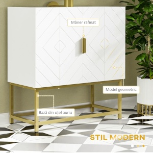 Dulap pentru chiuveta Re-Bloom, 2 usi, MDF/otel, alb/auriu, 60 x 30 x 65 cm, Resigilat, Grad A - Img 2