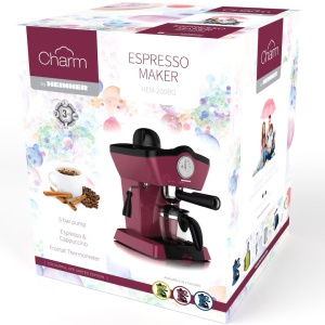 Espressor Heinner Charm HEM-200BG, 800W, 3.5Bar, Filtru inox, 250ml, Visiniu - Img 3